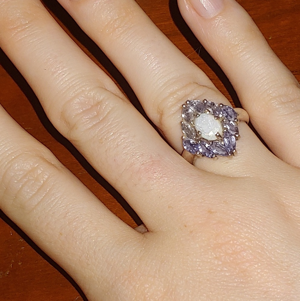 Sterling silver, Opal & Light blueTopaz ring